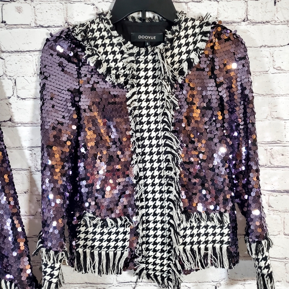 Dooyue 2pc Sequin Houndstooth Jacket & A-Line Ski… - image 2
